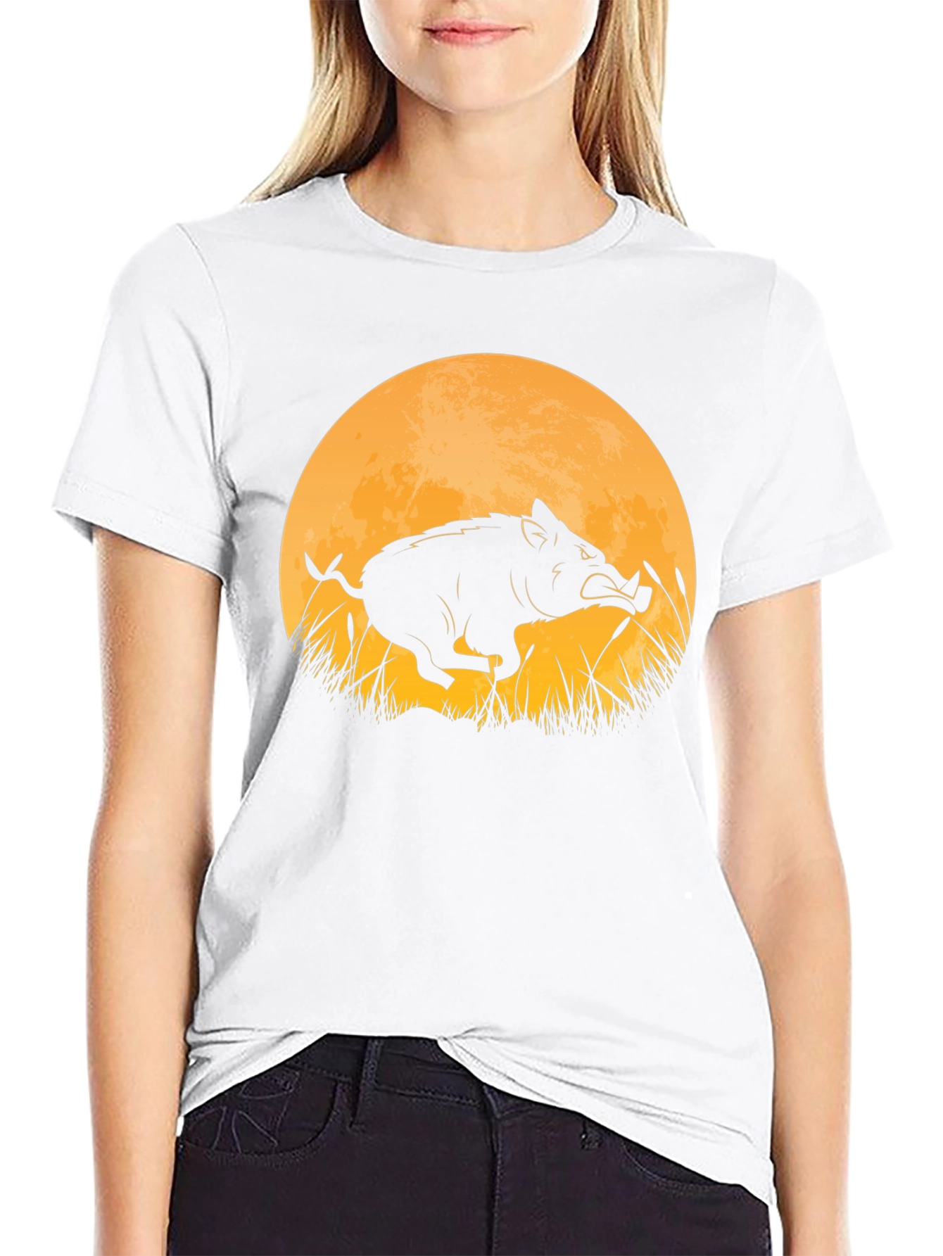 Boar Silhouette Moon Graphic T-Shirt