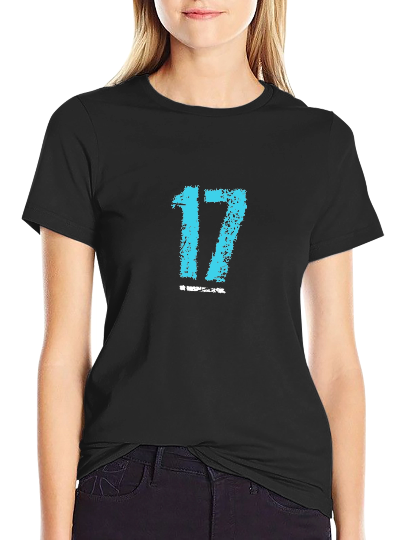 Mens Black Tee with Blue Number 17 Graphic