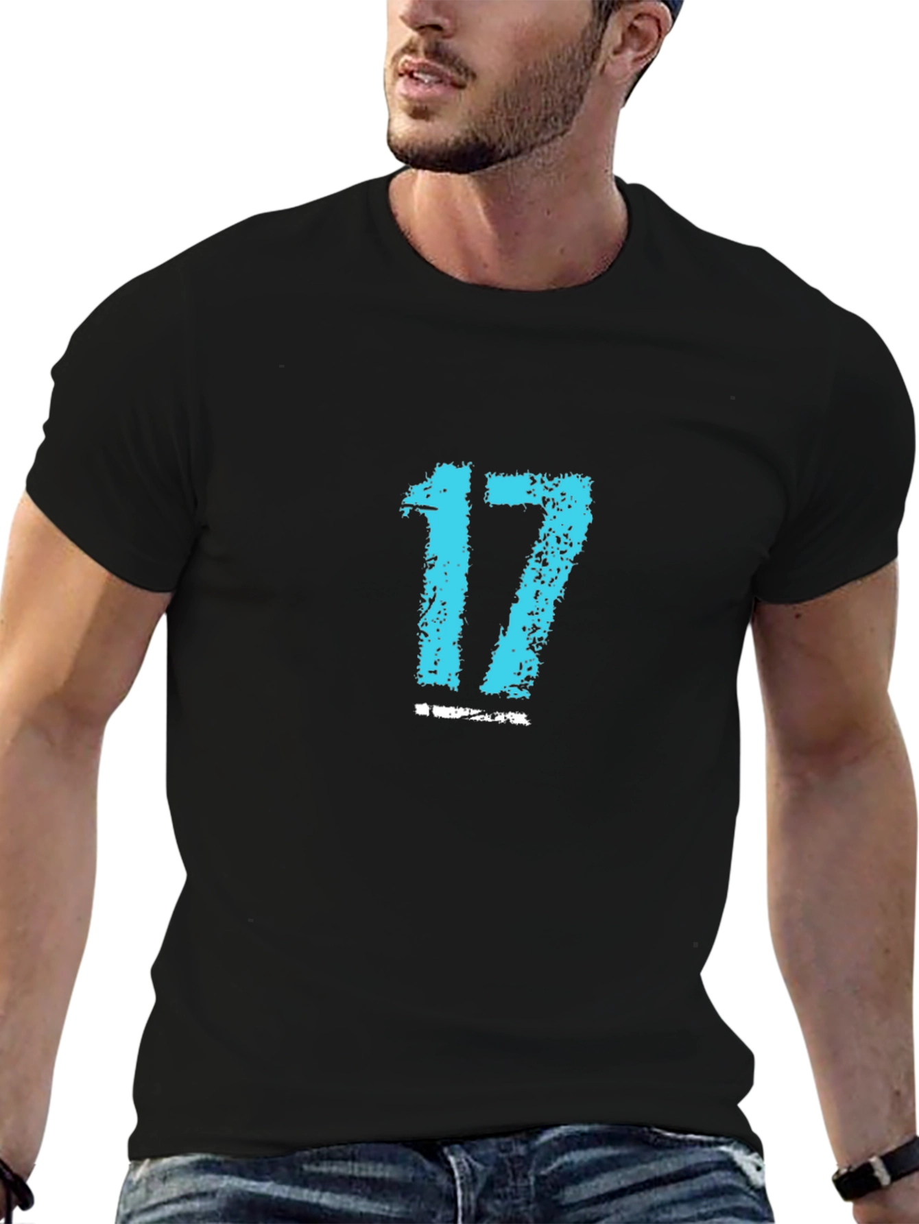 Mens Black Tee with Blue Number 17 Graphic