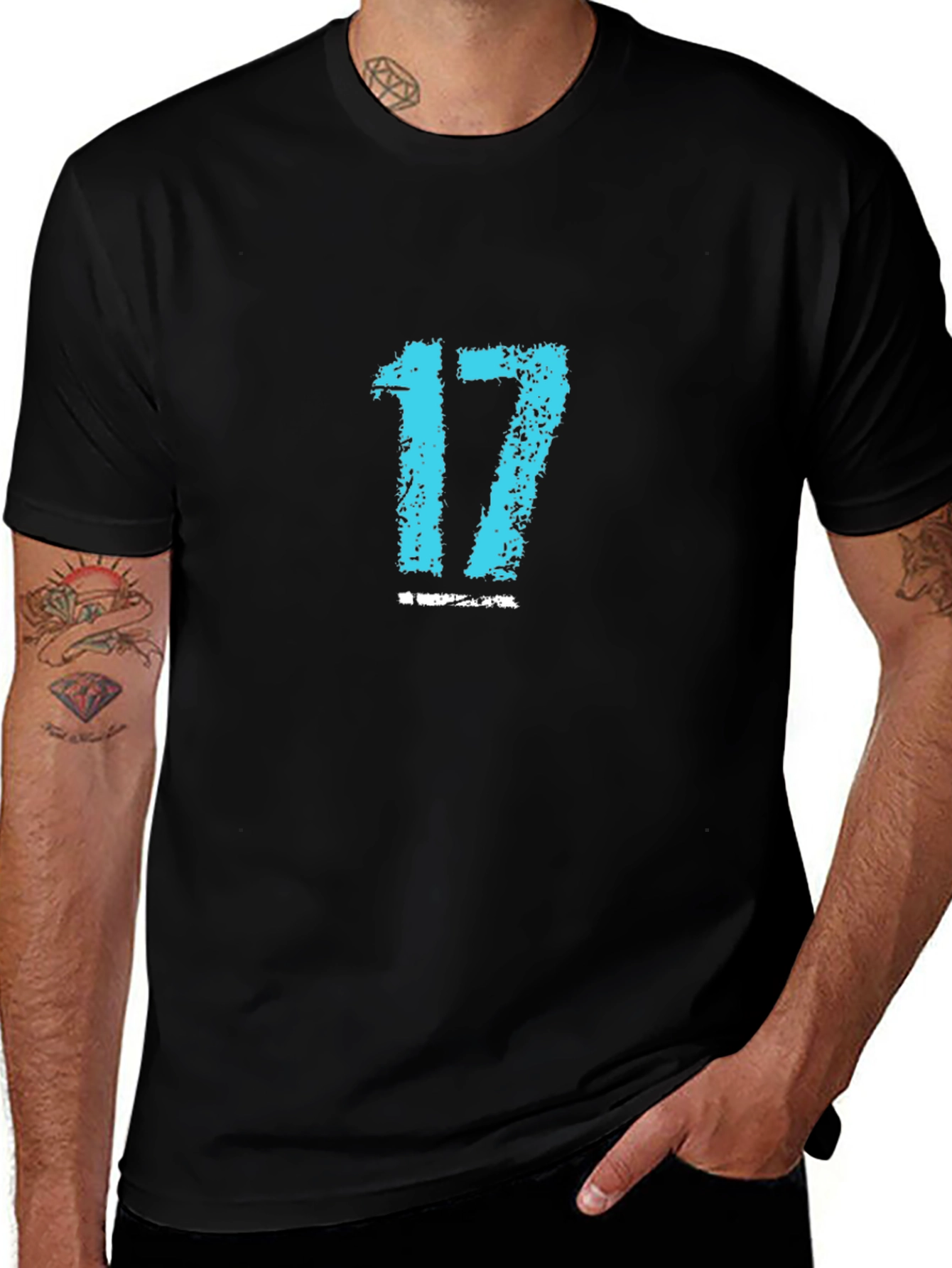 Mens Black Tee with Blue Number 17 Graphic