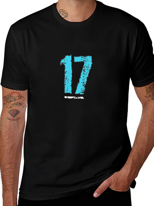 Mens Black Tee with Blue Number 17 Graphic