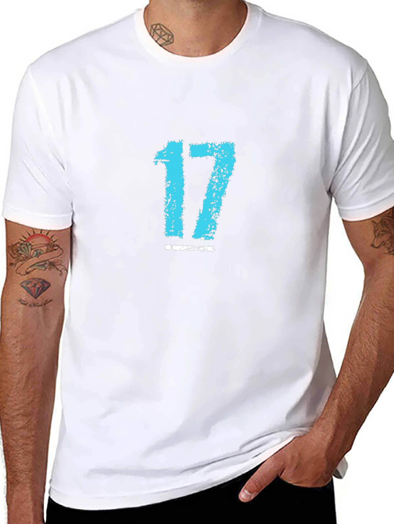 Mens Black Tee with Blue Number 17 Graphic