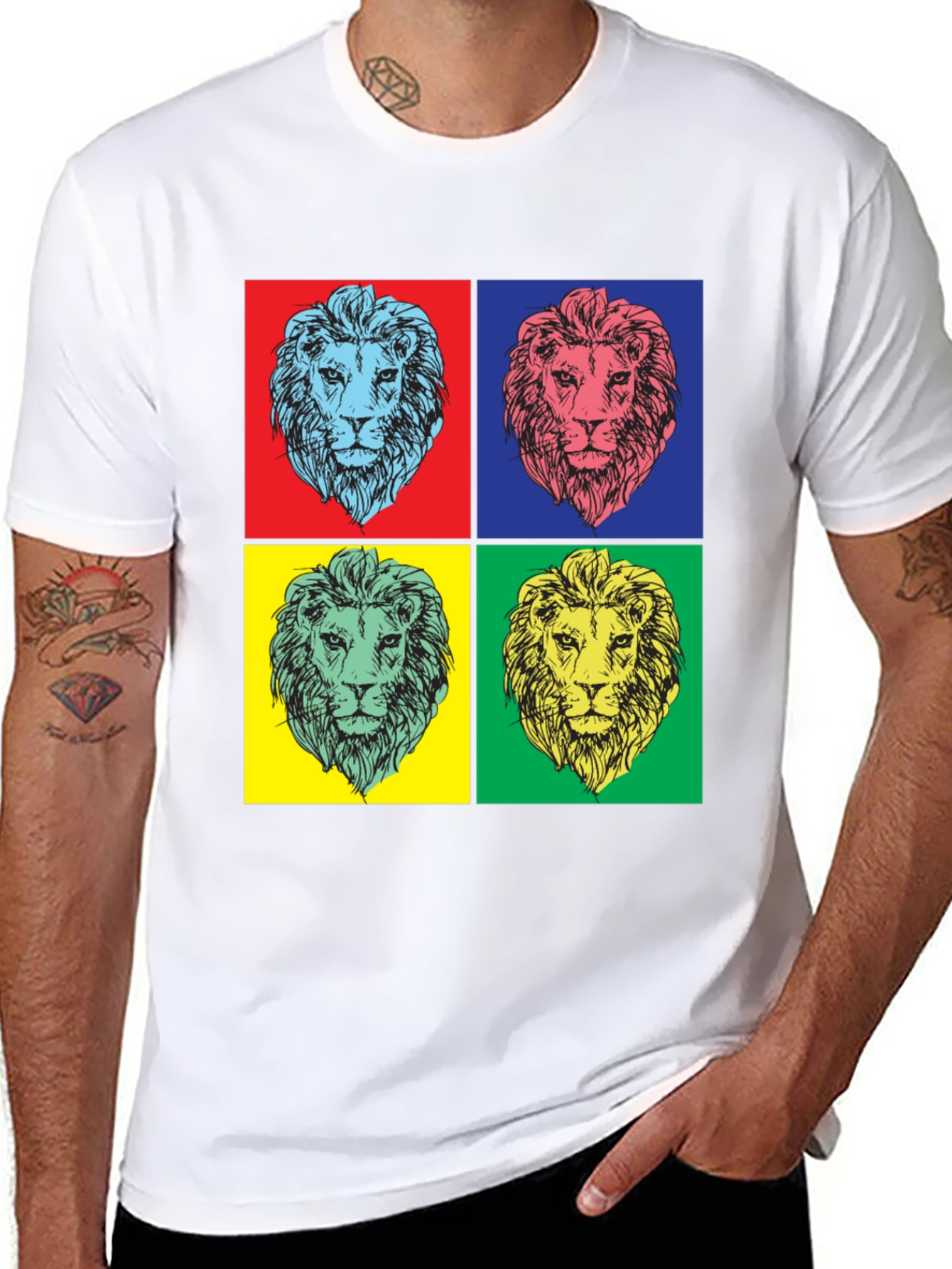 Pop Art Lion Graphic Tee - Bold Statement Shirt