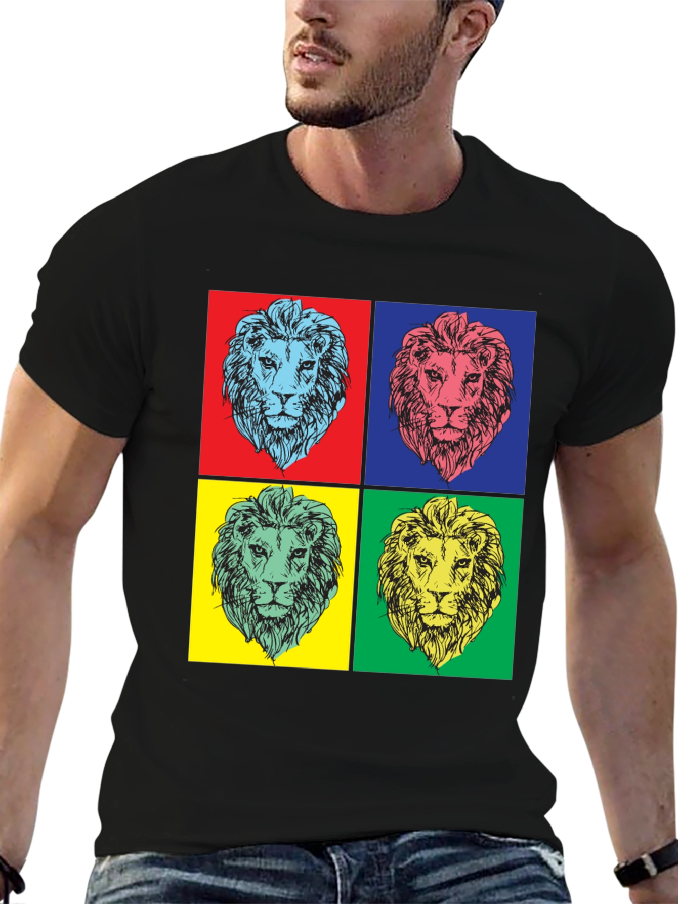 Pop Art Lion Graphic Tee - Bold Statement Shirt
