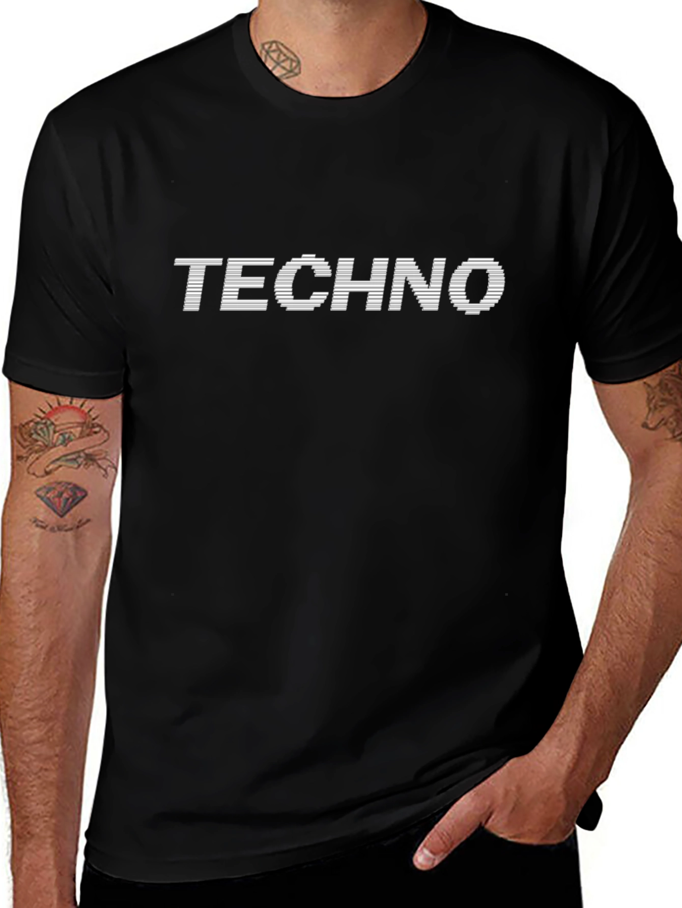 Mens Black Techno Graphic Print T-Shirt