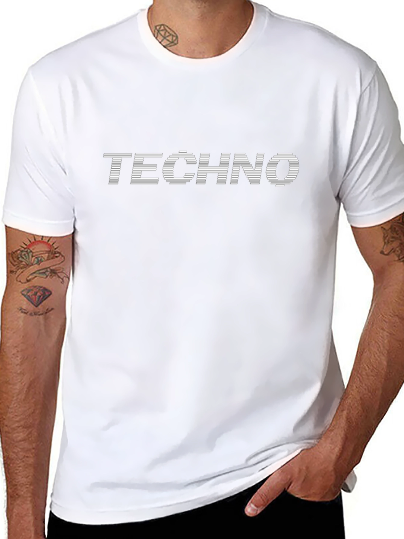 Mens Black Techno Graphic Print T-Shirt