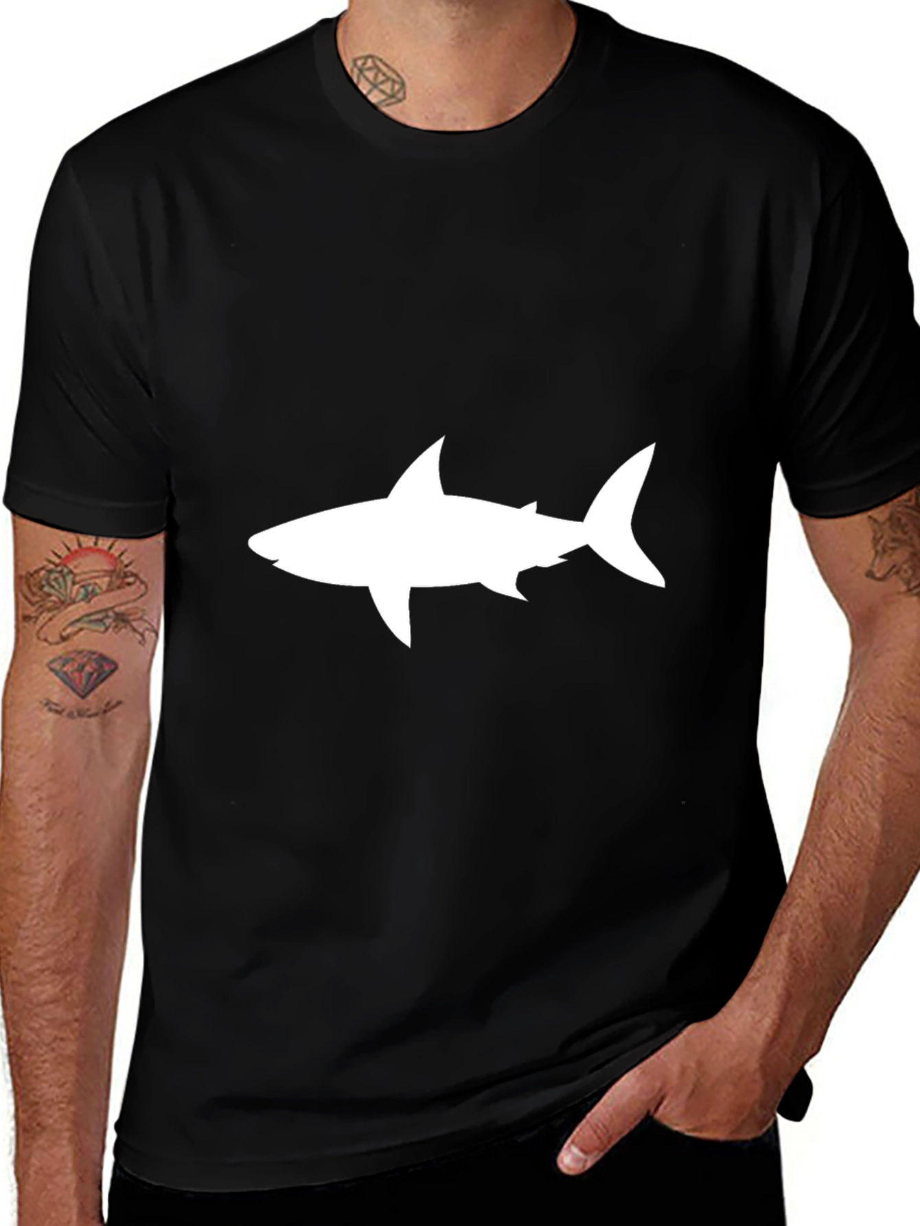 Shark Graphic Tee - Black Cotton Casual Shirt