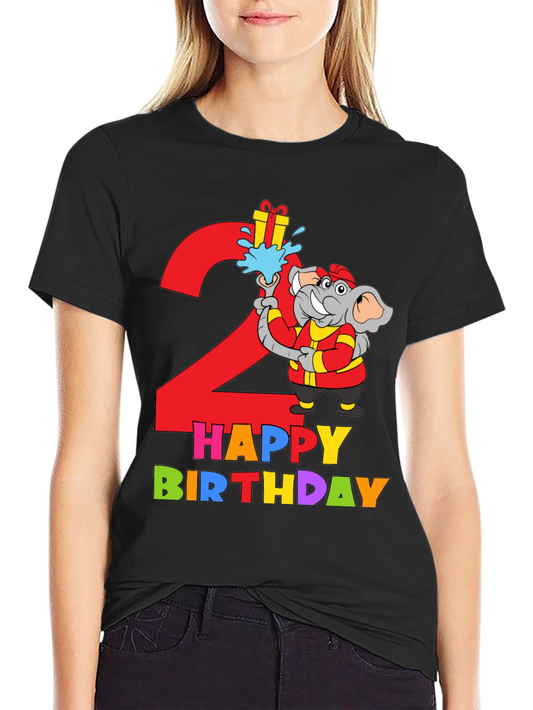 Kids 2nd Birthday Elephant Fireman T-Shirt