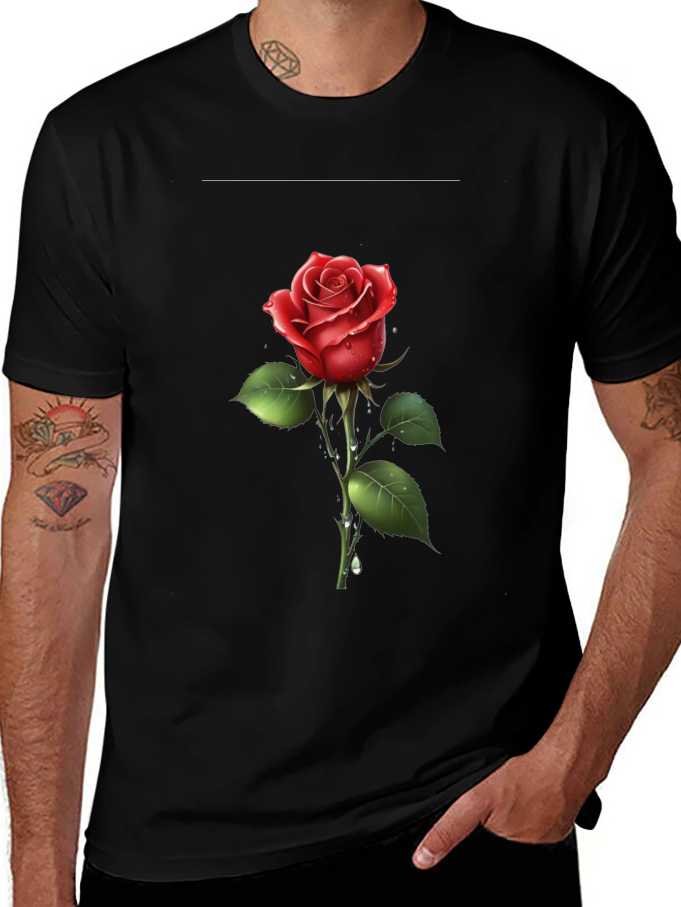 Mens Black Rose Graphic T-Shirt