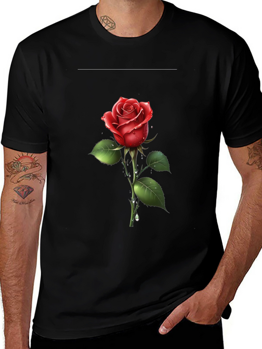 Mens Black Rose Graphic T-Shirt