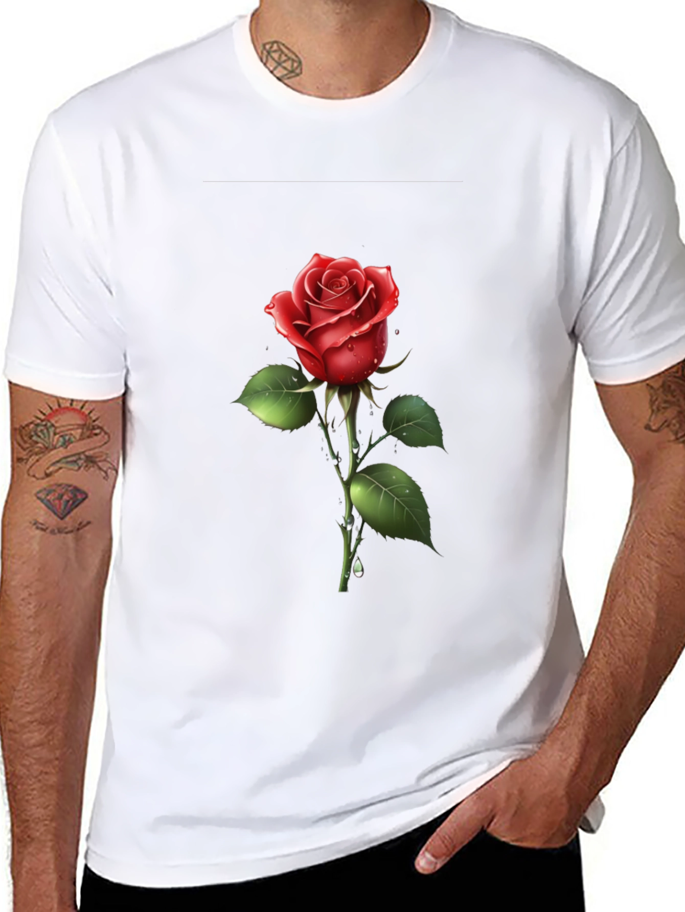 Mens Black Rose Graphic T-Shirt