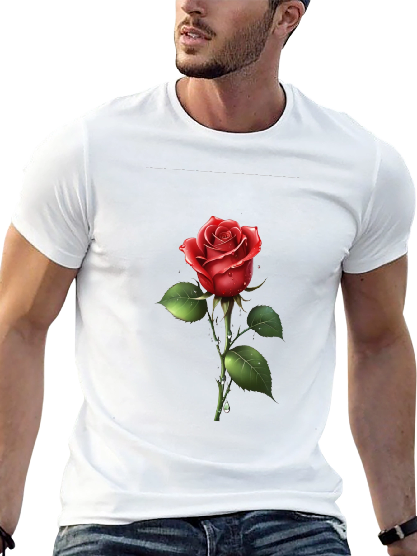 Mens Black Rose Graphic T-Shirt