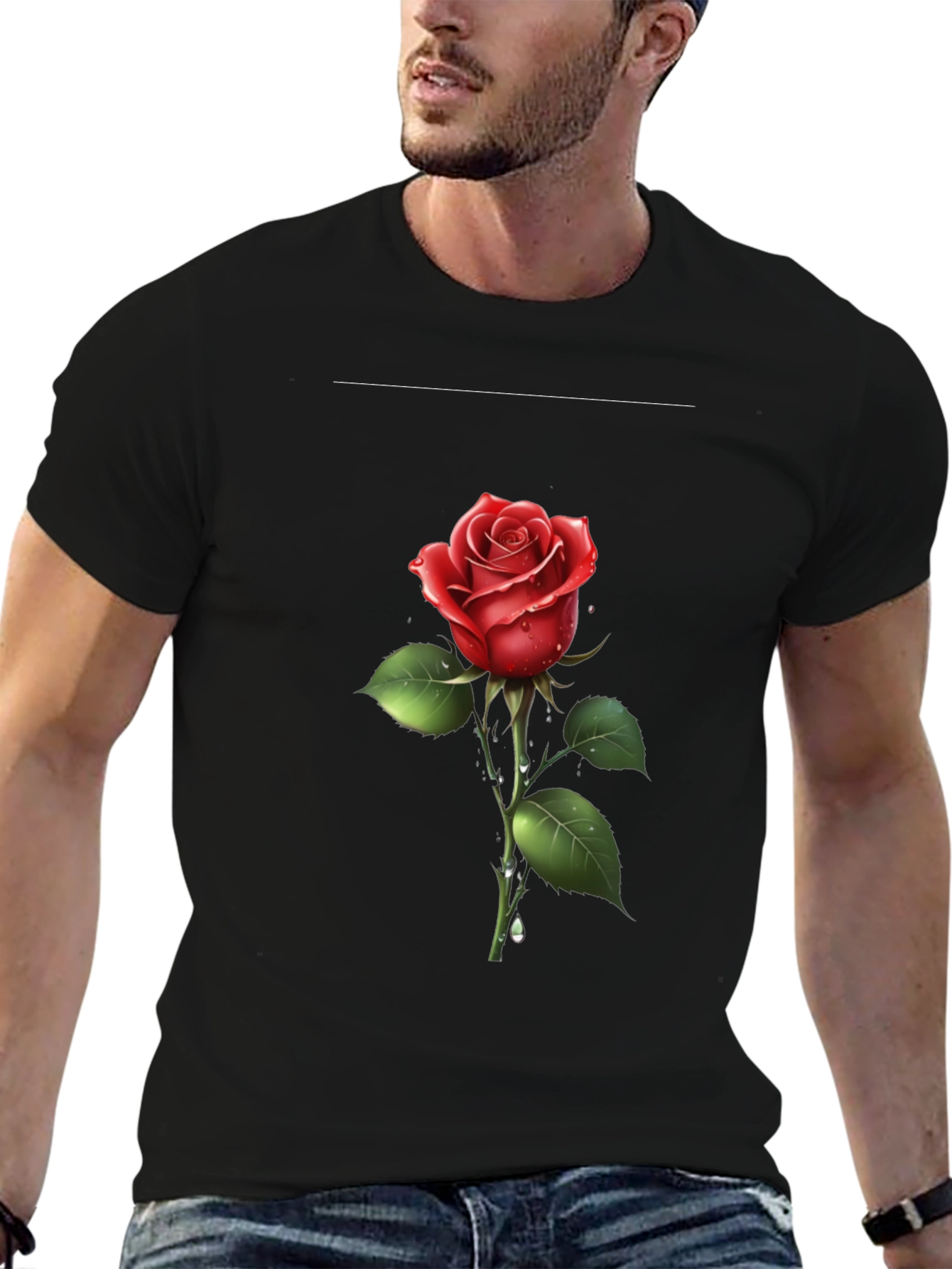 Mens Black Rose Graphic T-Shirt