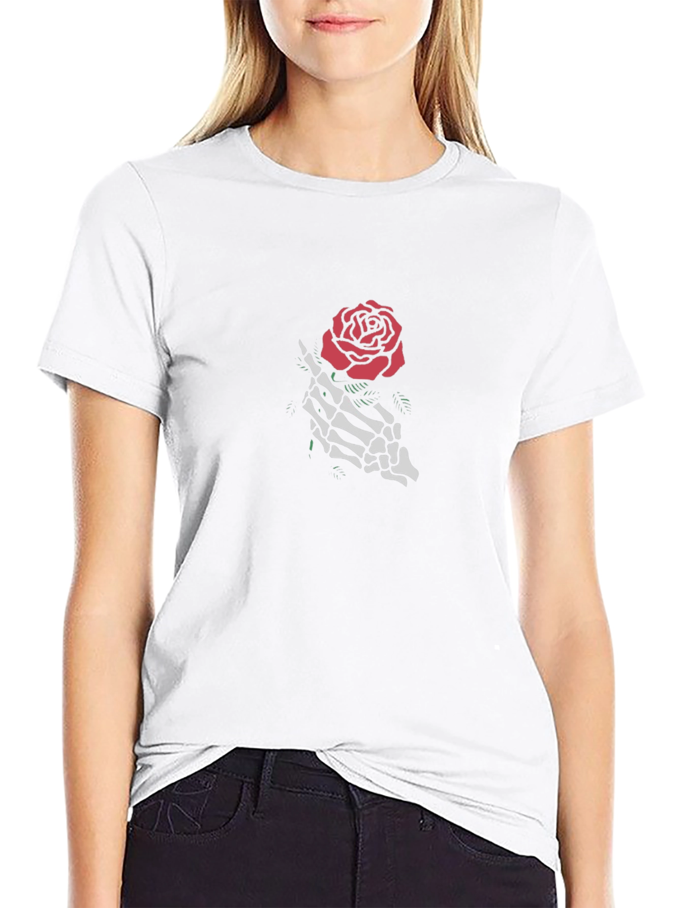 Skeleton Rose Graphic Tee - Black