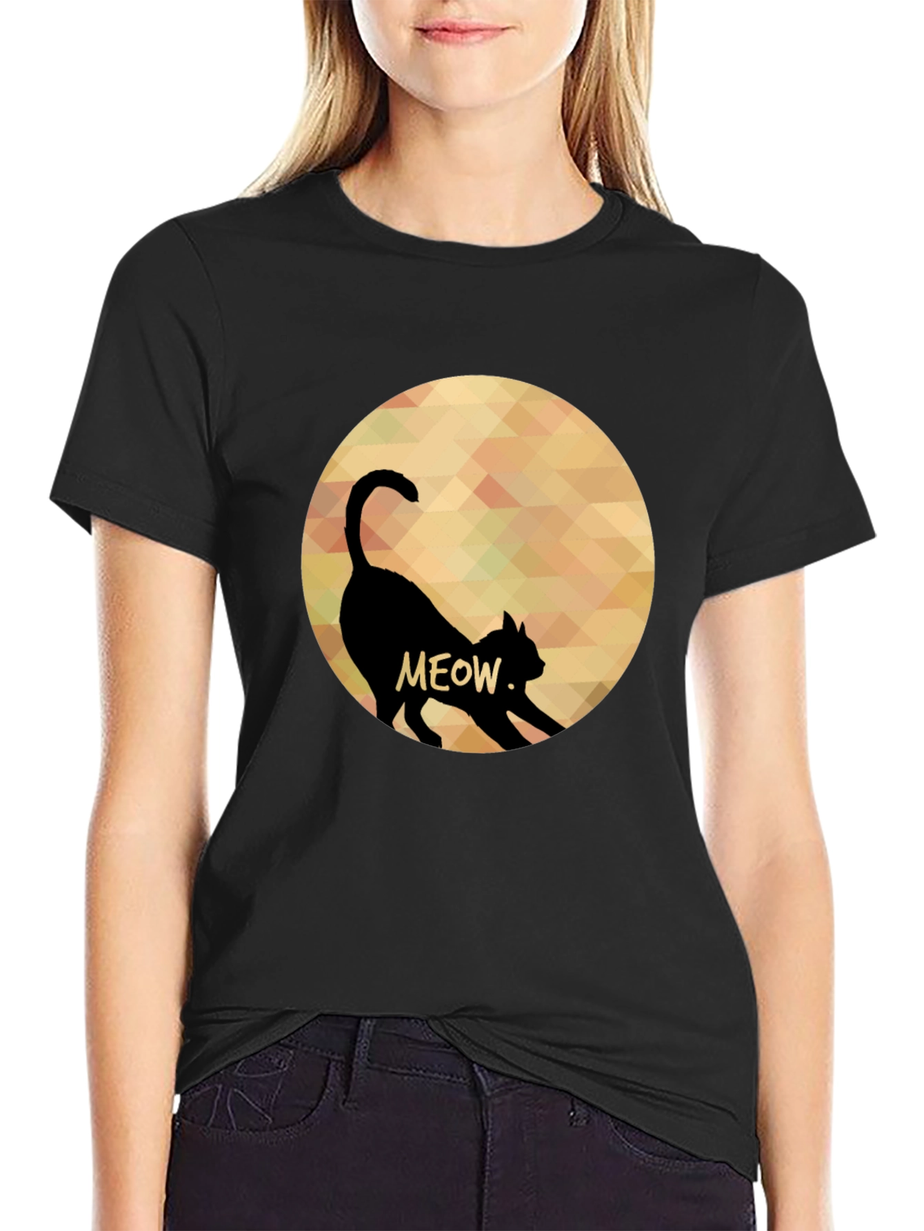 Meow Cat Silhouette T-Shirt - Mens Black Tee
