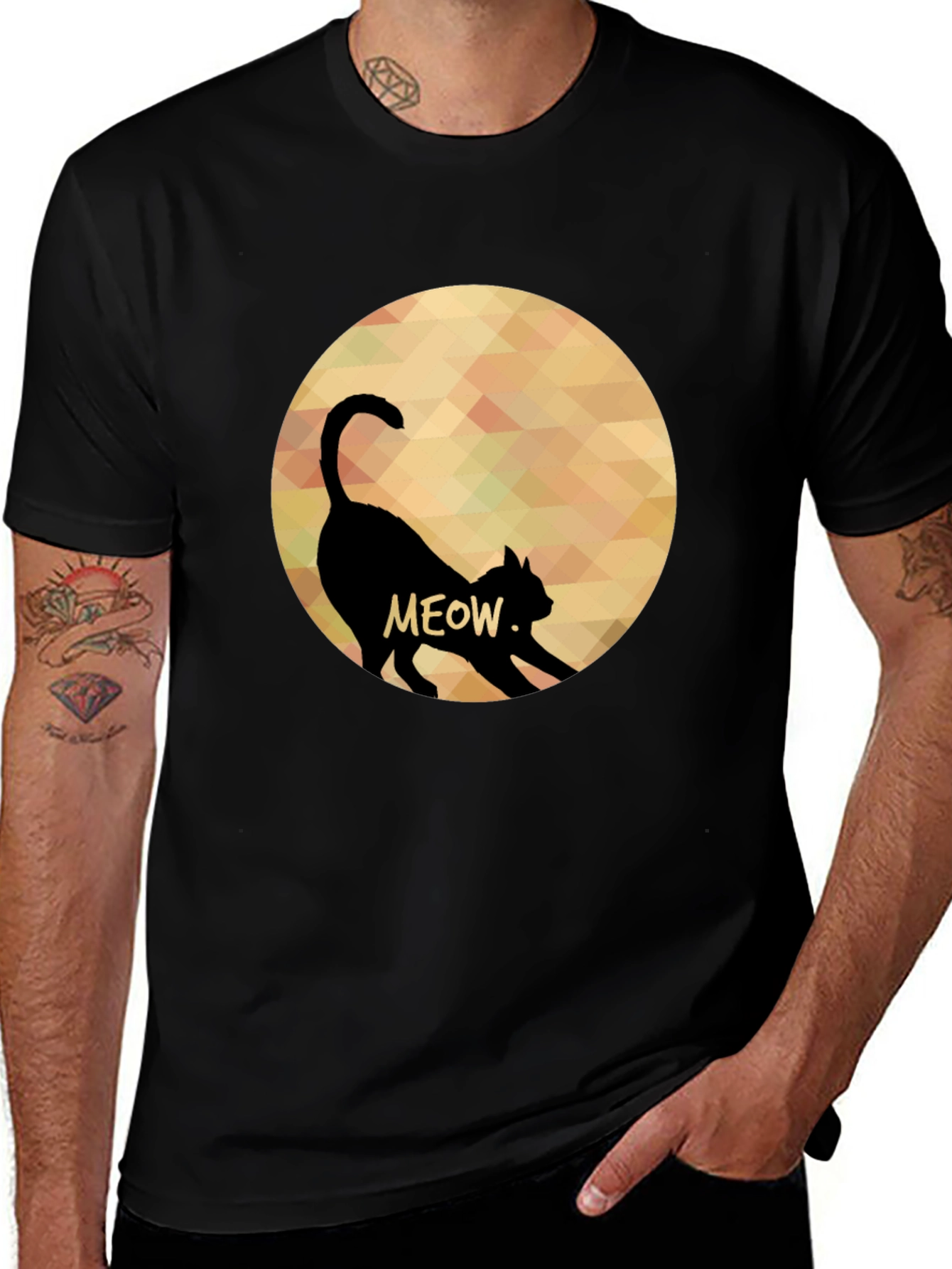 Meow Cat Silhouette T-Shirt - Mens Black Tee