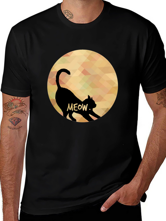 Meow Cat Silhouette T-Shirt - Mens Black Tee