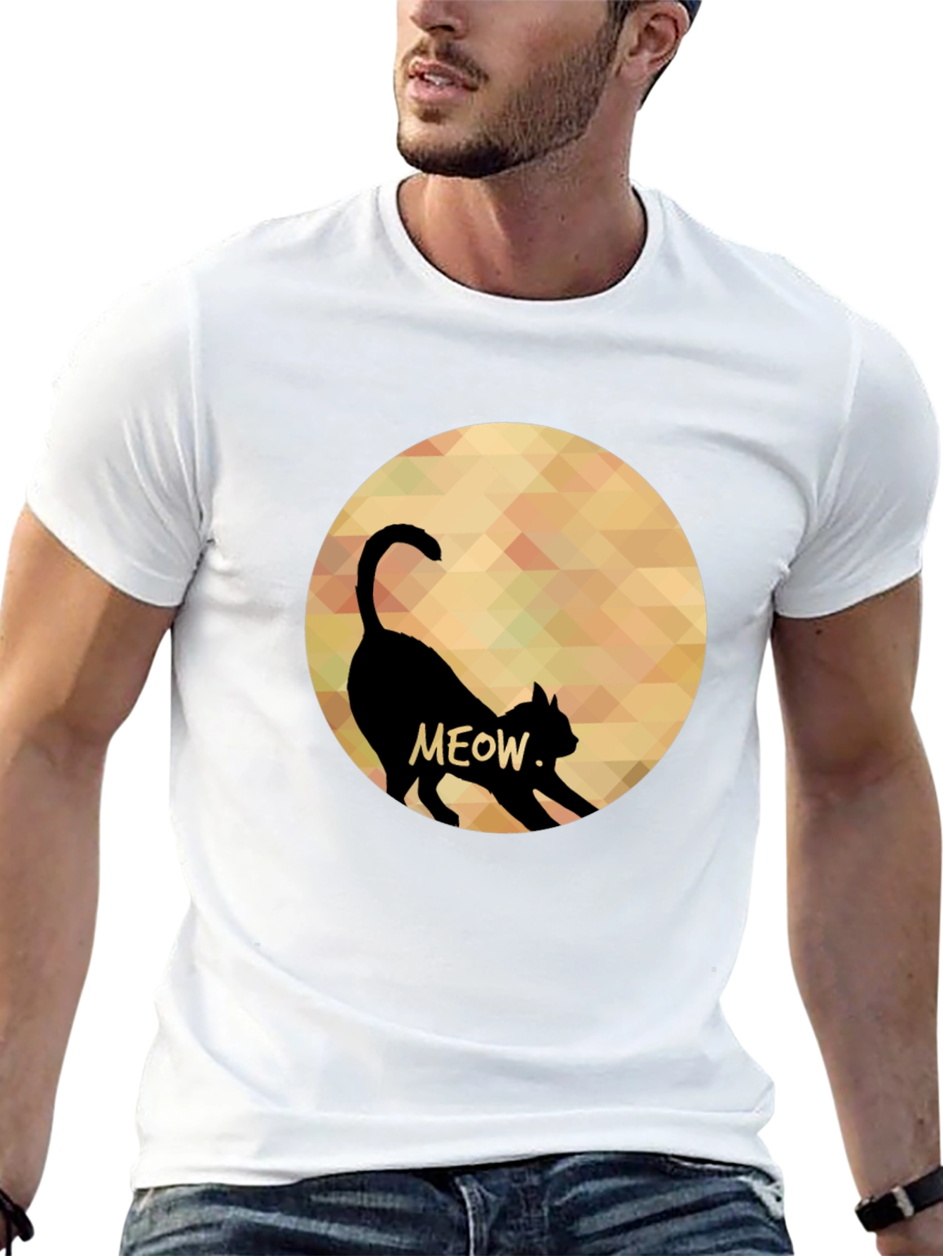 Meow Cat Silhouette T-Shirt - Mens Black Tee