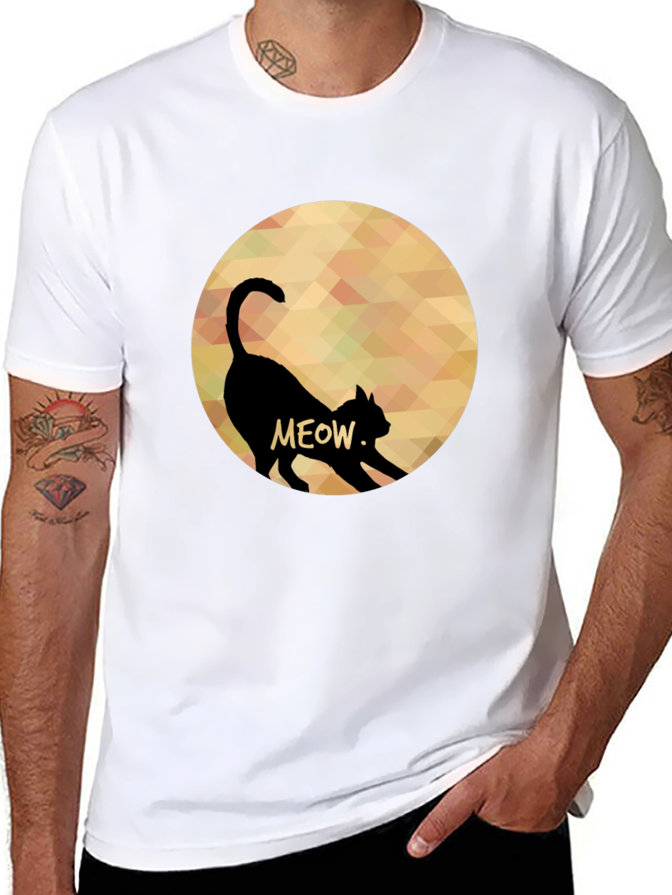 Meow Cat Silhouette T-Shirt - Mens Black Tee