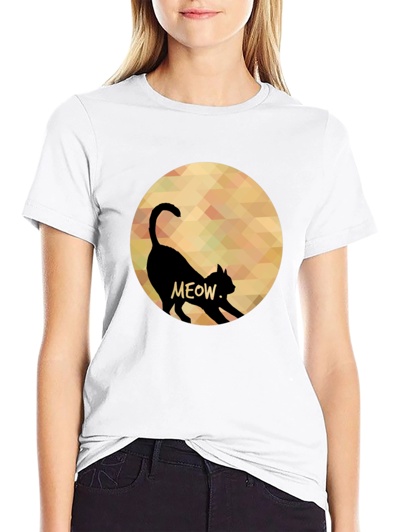 Meow Cat Silhouette T-Shirt - Mens Black Tee