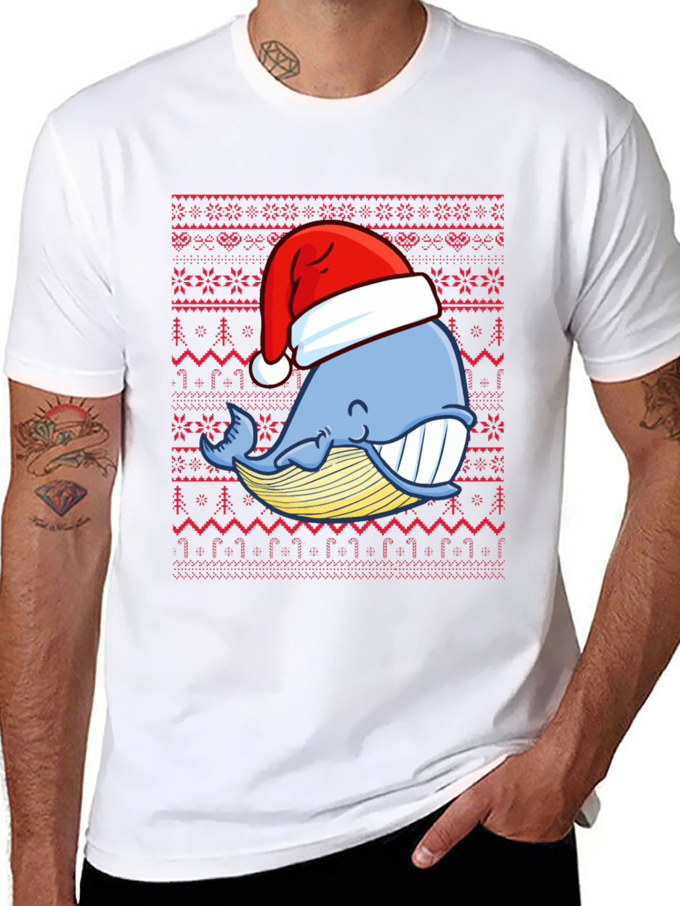 Christmas Whale Santa Hat Graphic Tee