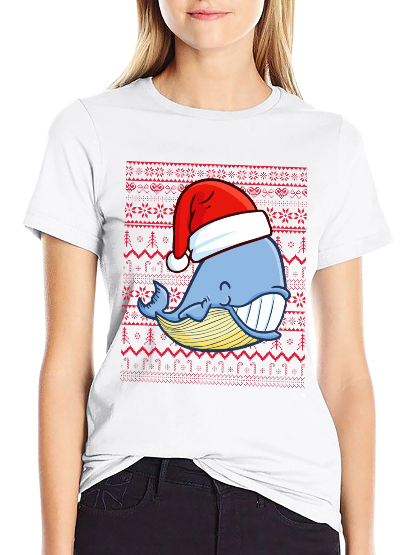 Christmas Whale Santa Hat Graphic Tee