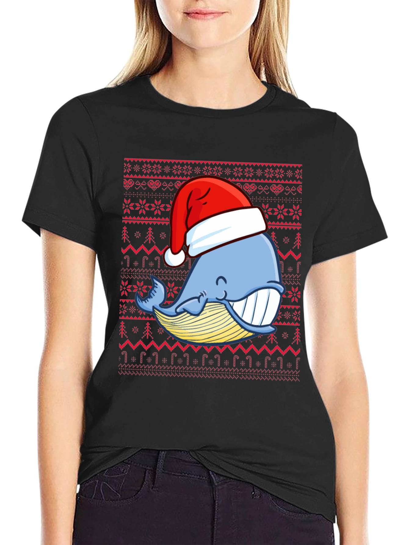 Christmas Whale Santa Hat Graphic Tee
