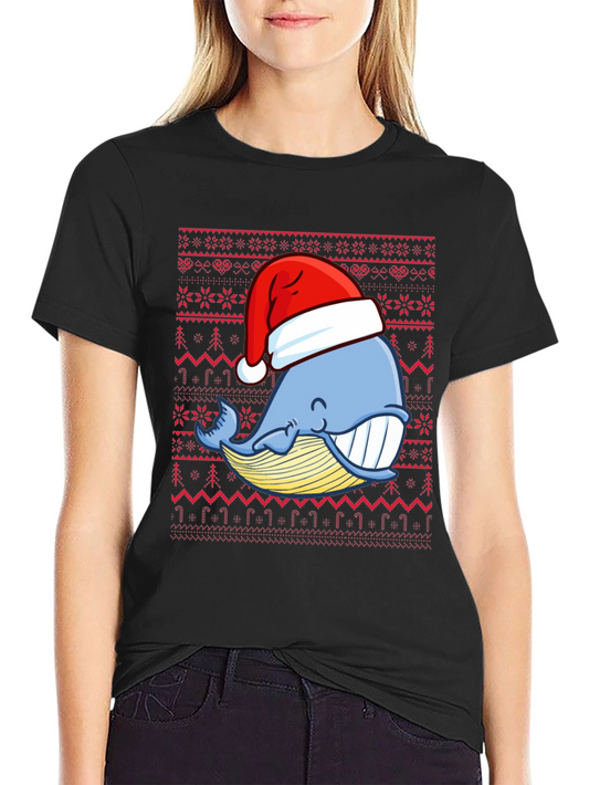 Christmas Whale Santa Hat Graphic Tee