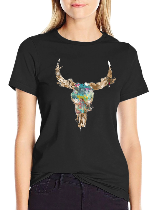 Bull Skull Watercolor Graphic Tee