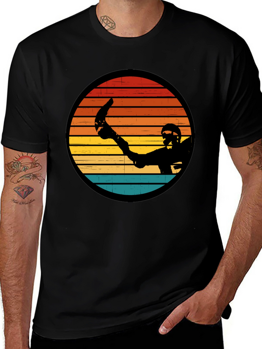 Retro Sunset Hockey Player Graphic T-Shirt