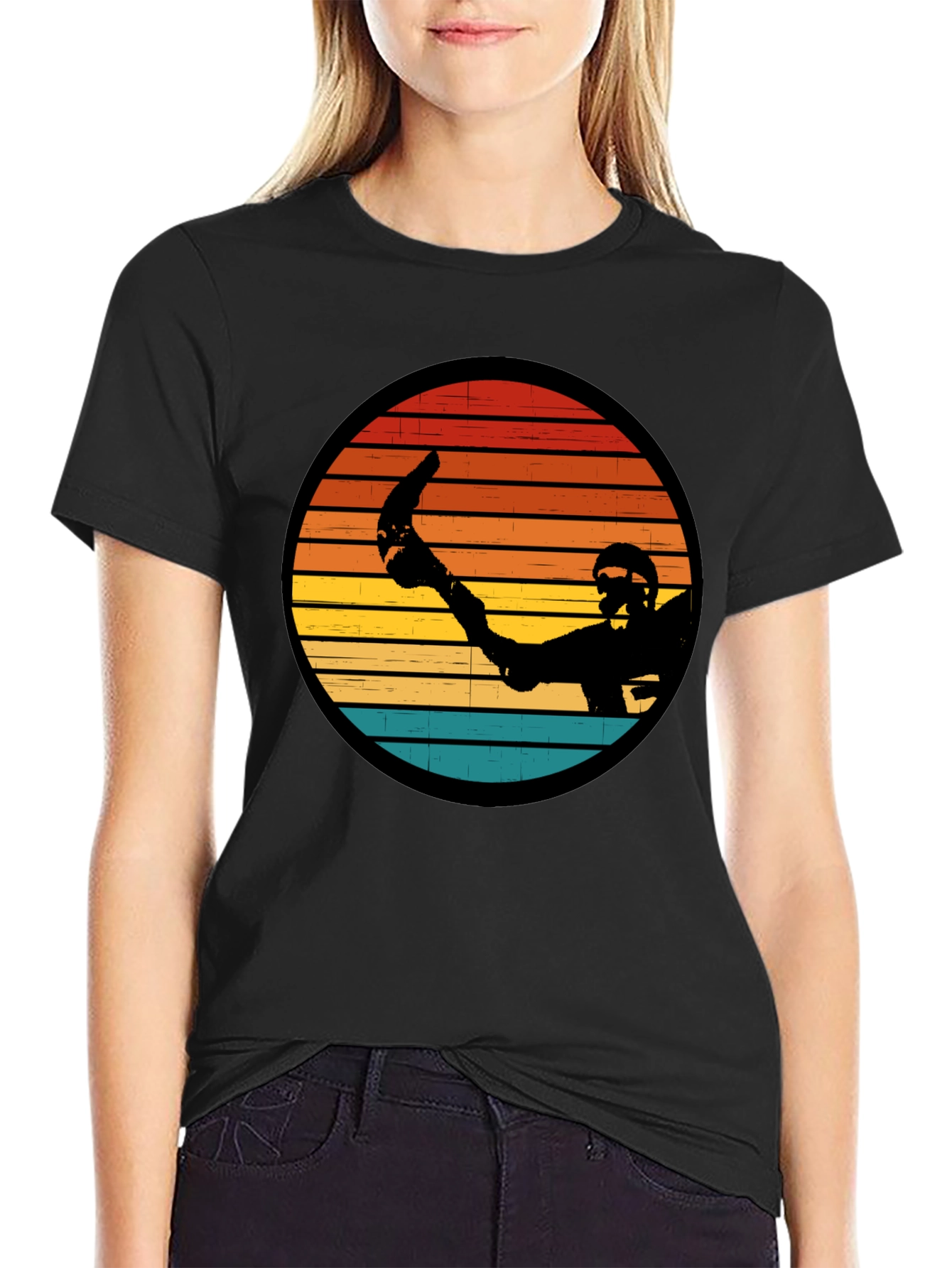 Retro Sunset Hockey Player Graphic T-Shirt
