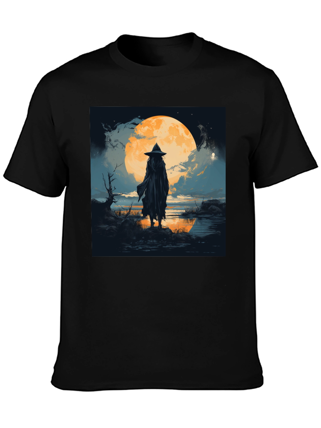 Witch at Moonlight Graphic Tee - Mens Black T-Shirt