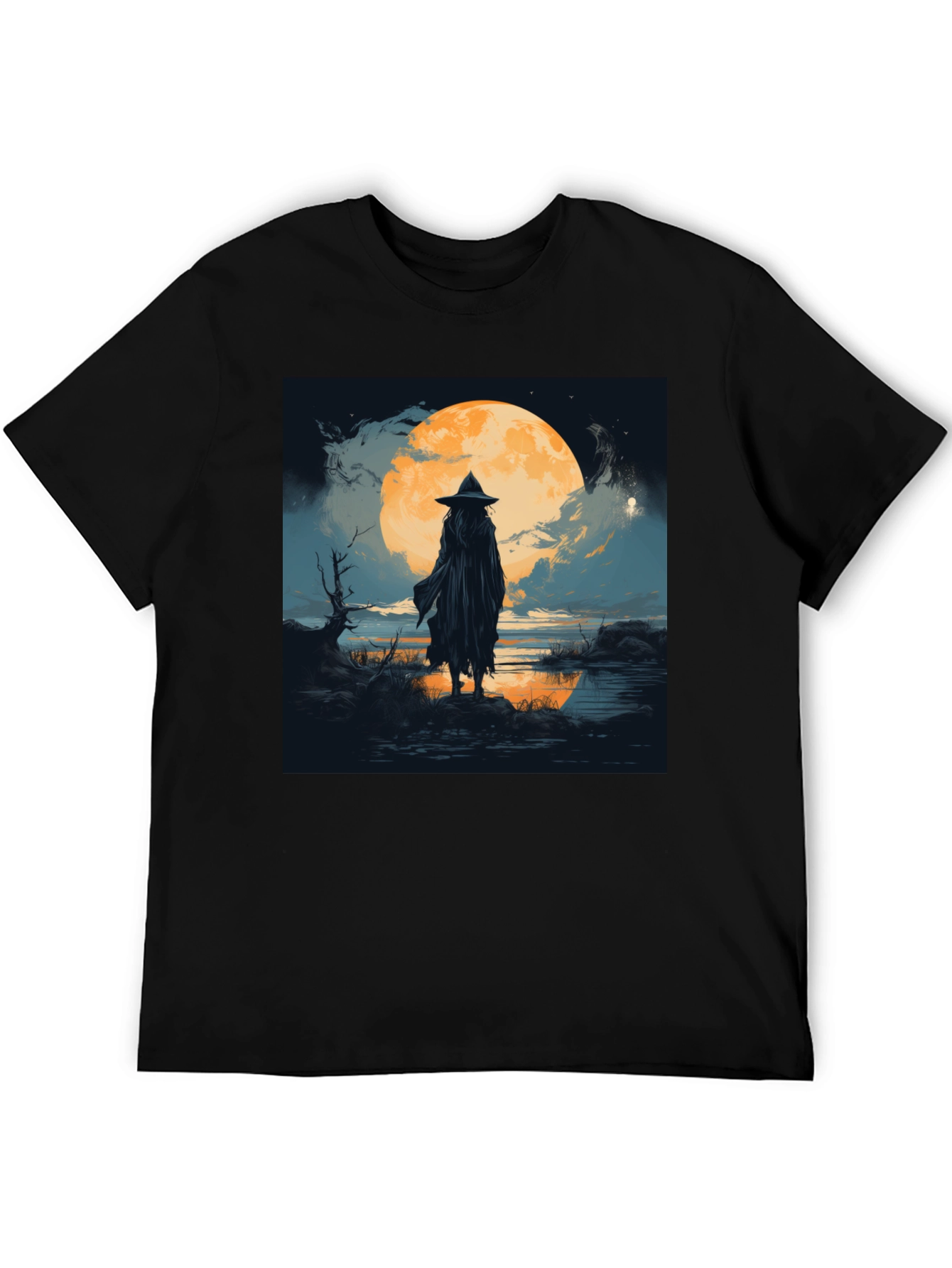 Witch at Moonlight Graphic Tee - Mens Black T-Shirt