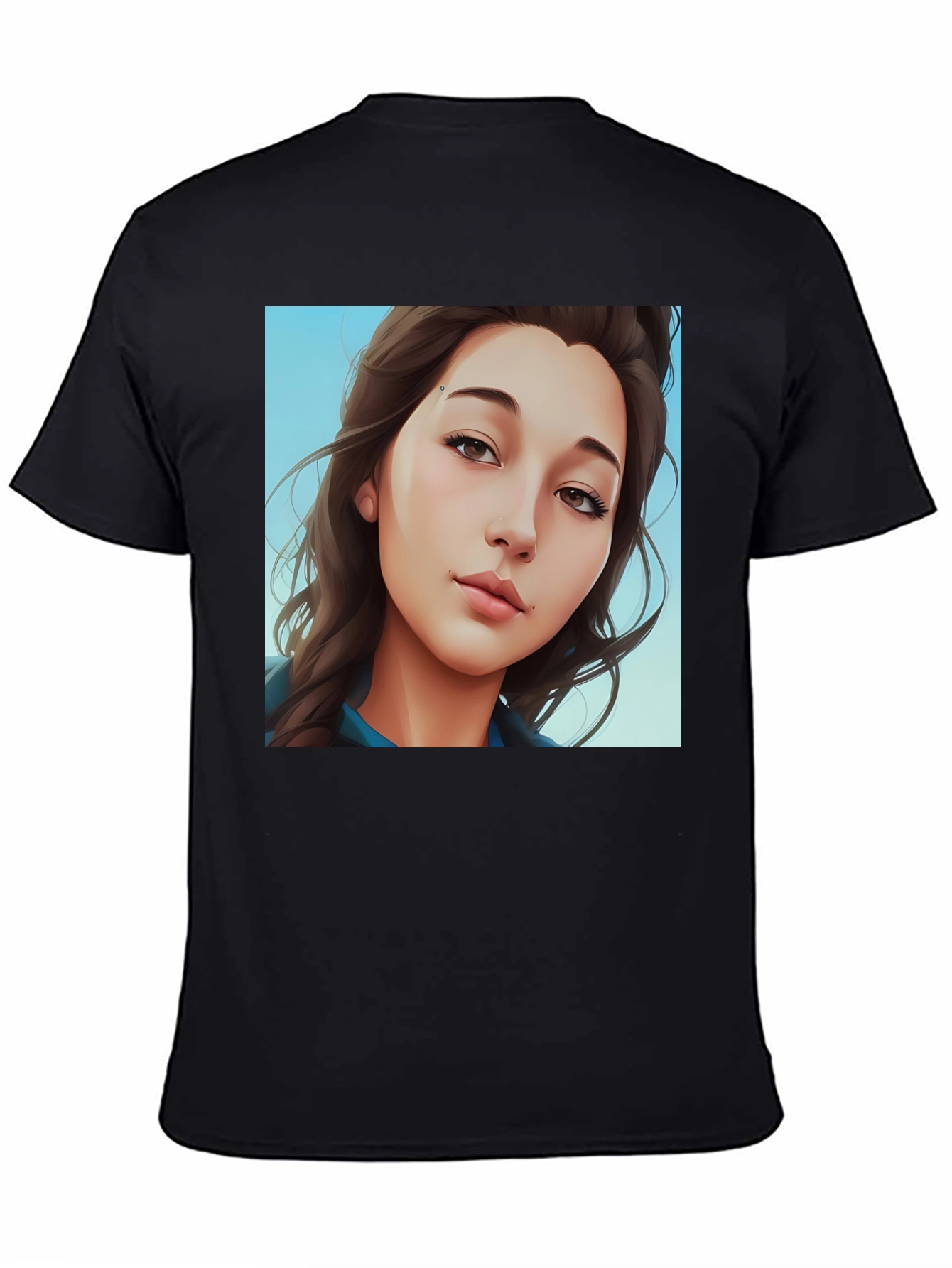 Trendy Woman Portrait Graphic Tee - Black