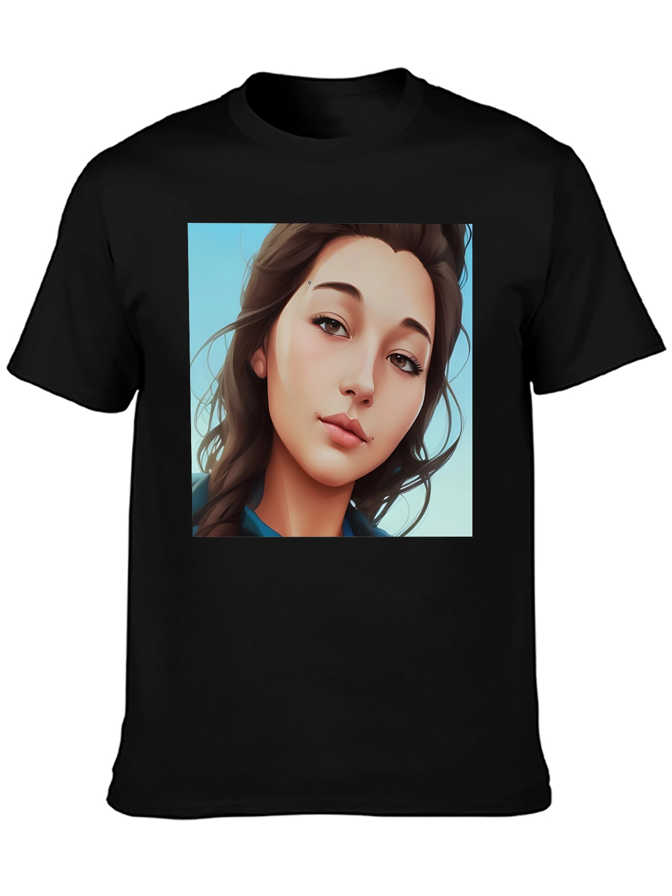 Trendy Woman Portrait Graphic Tee - Black