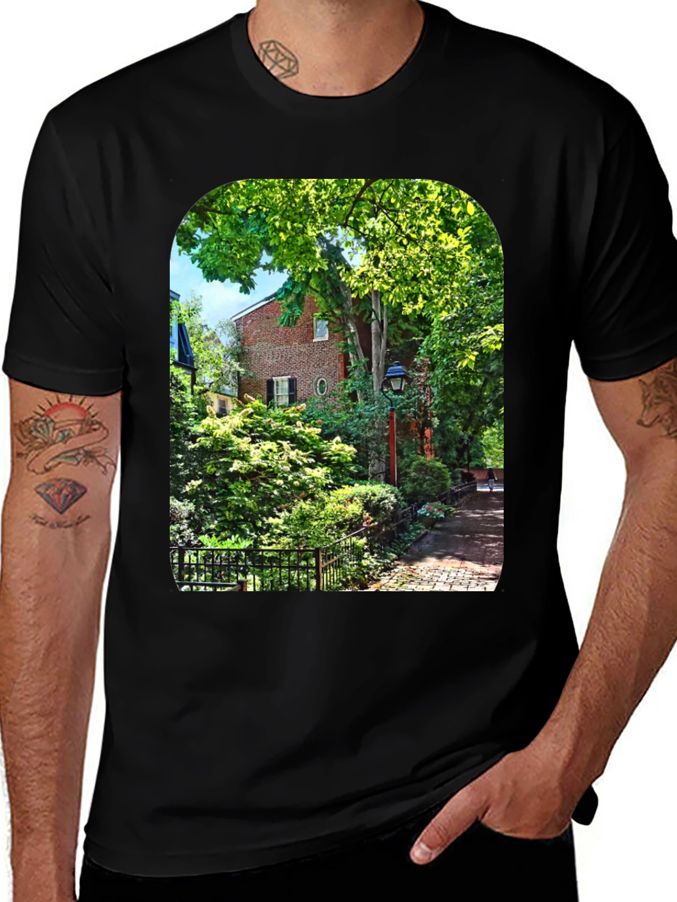 Nature Scene Graphic Tee - Black Cotton Blend