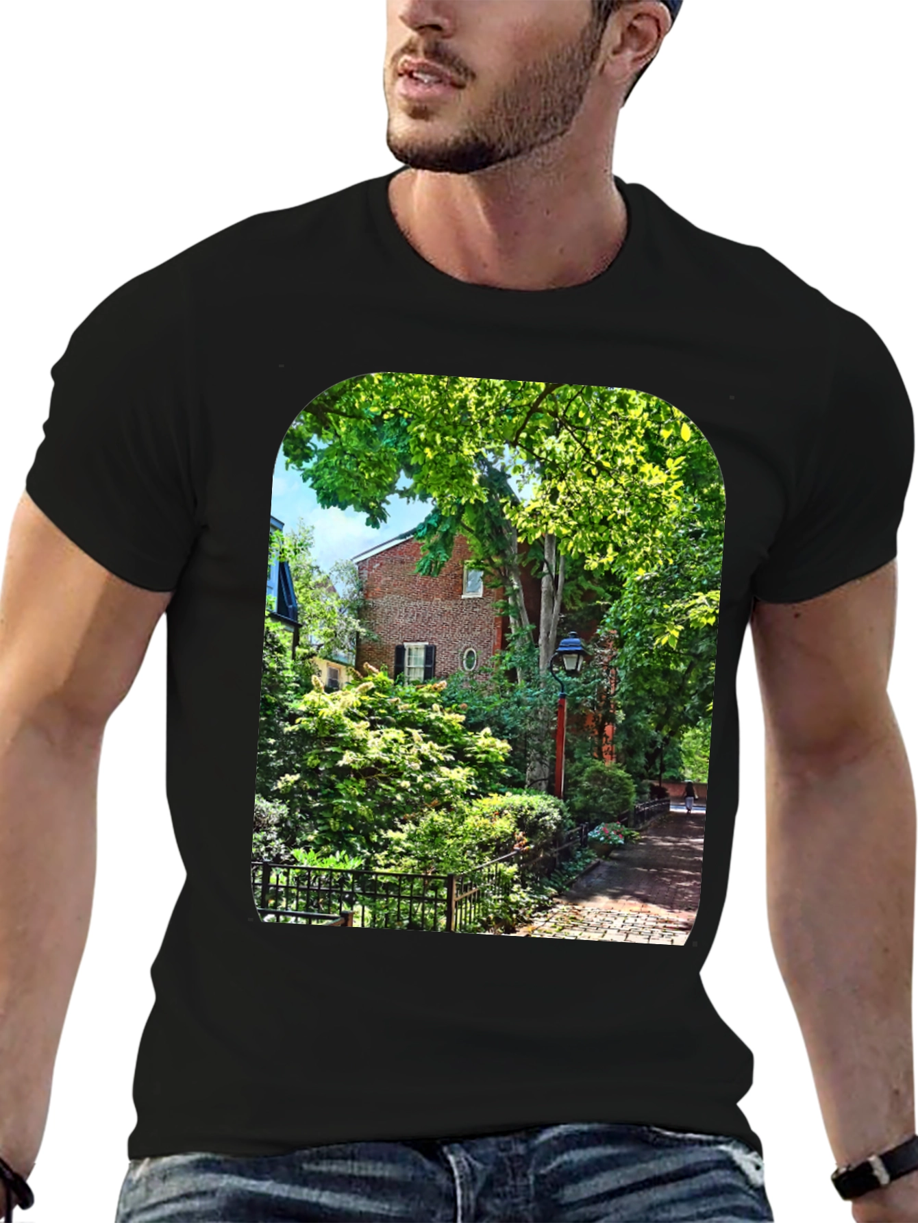 Nature Scene Graphic Tee - Black Cotton Blend