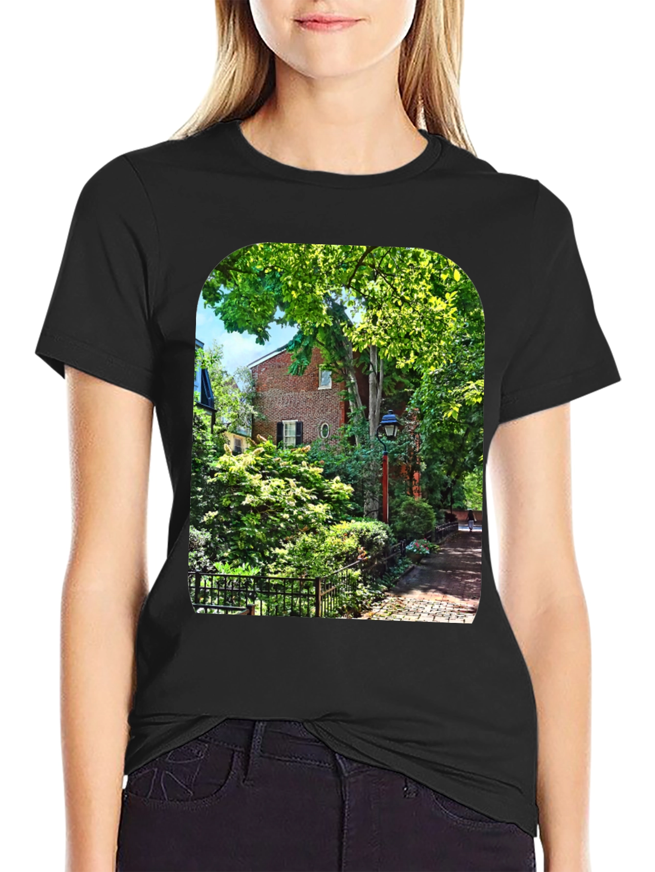 Nature Scene Graphic Tee - Black Cotton Blend