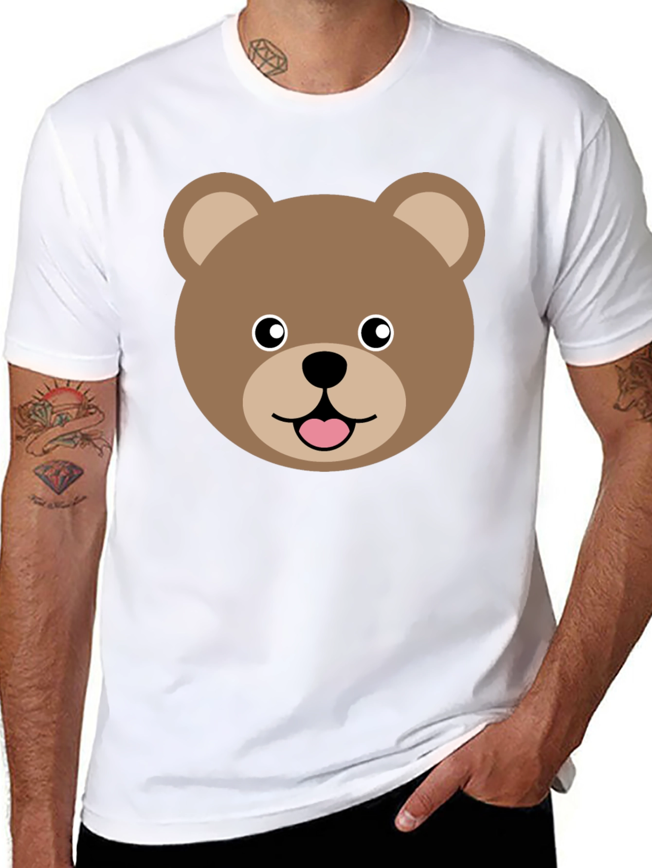 Cute Cartoon Bear Face Graphic T-Shirt