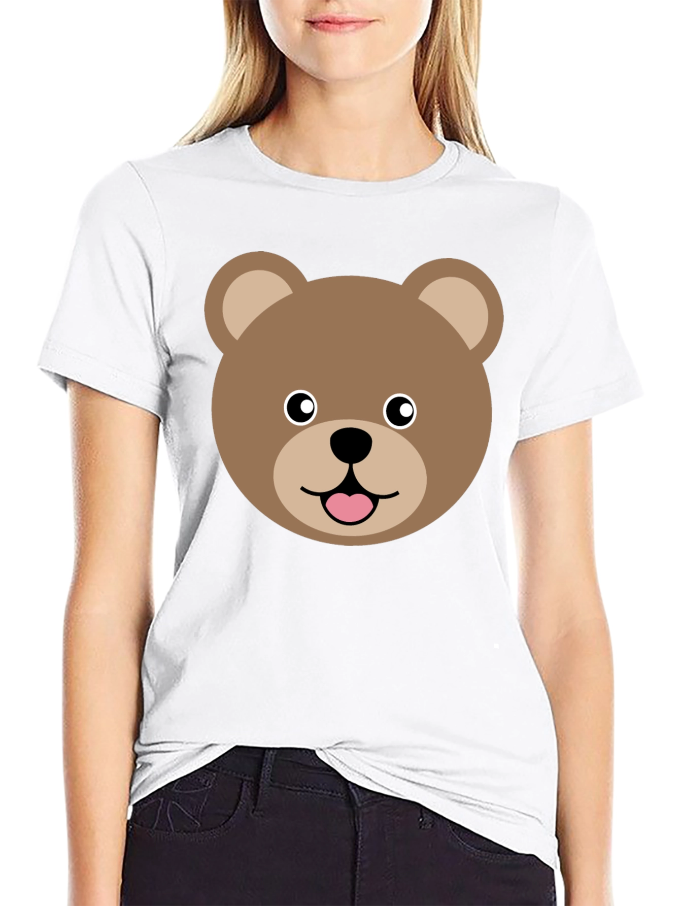Cute Cartoon Bear Face Graphic T-Shirt