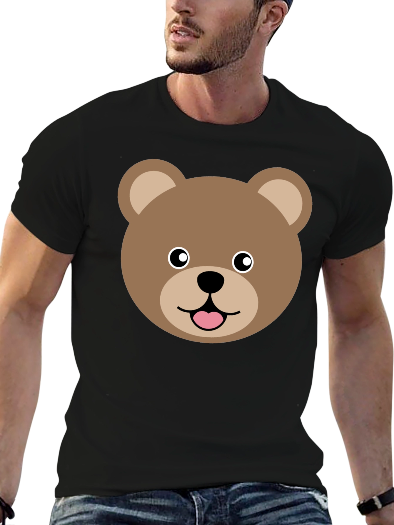 Cute Cartoon Bear Face Graphic T-Shirt