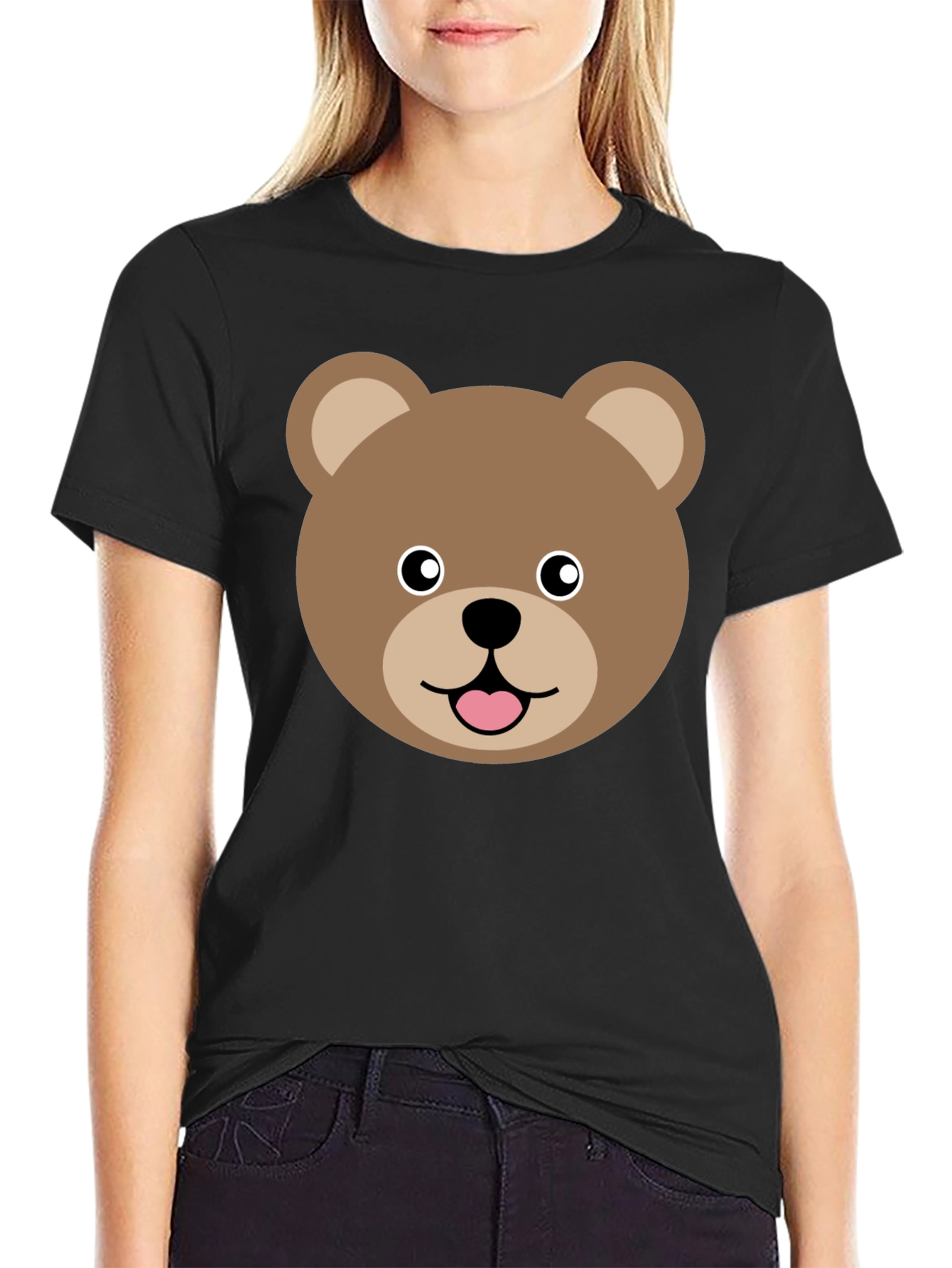 Cute Cartoon Bear Face Graphic T-Shirt