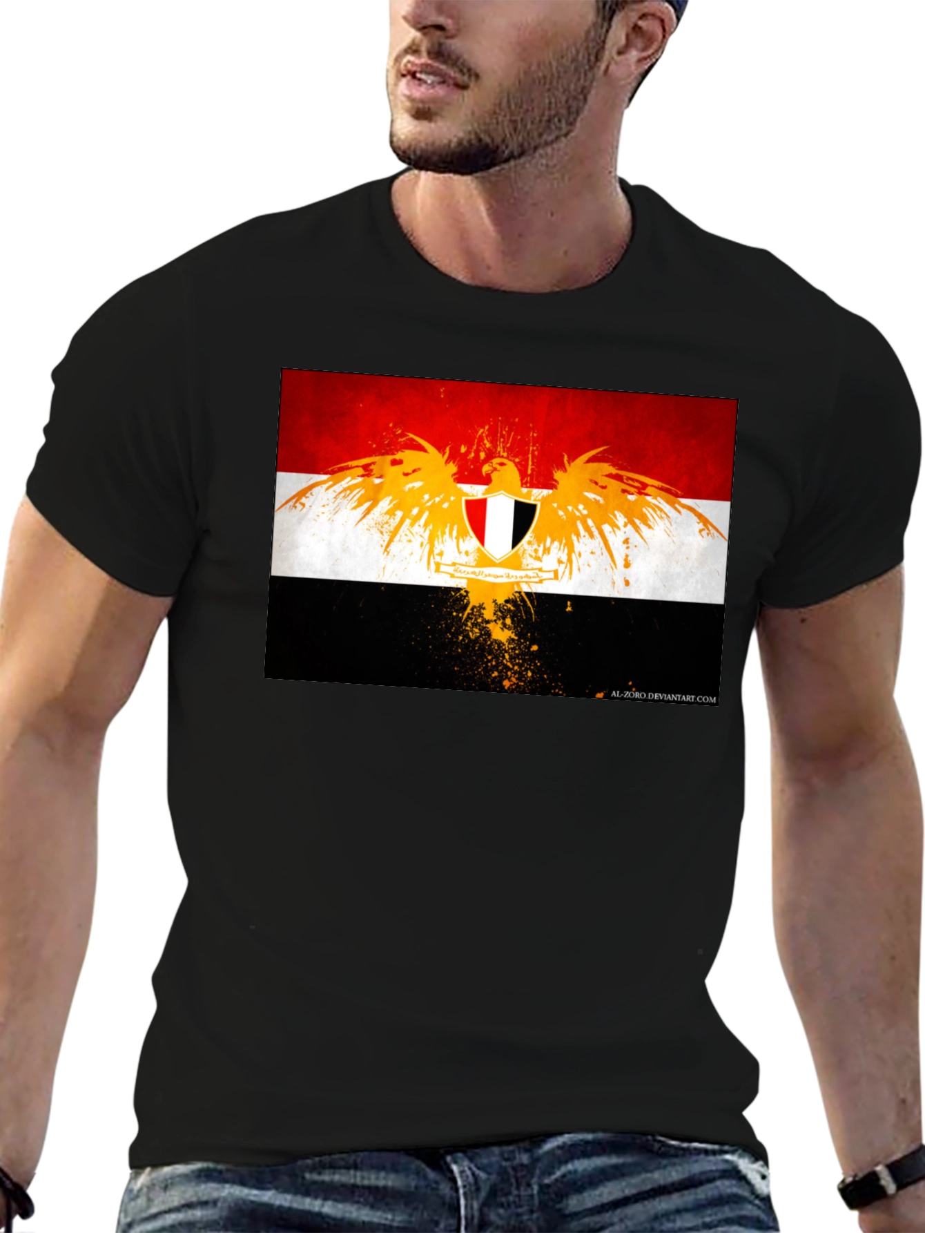 Egypt Flag Eagle Graphic T-Shirt - Black