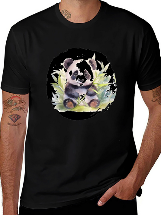 Panda Watercolor Black T-Shirt