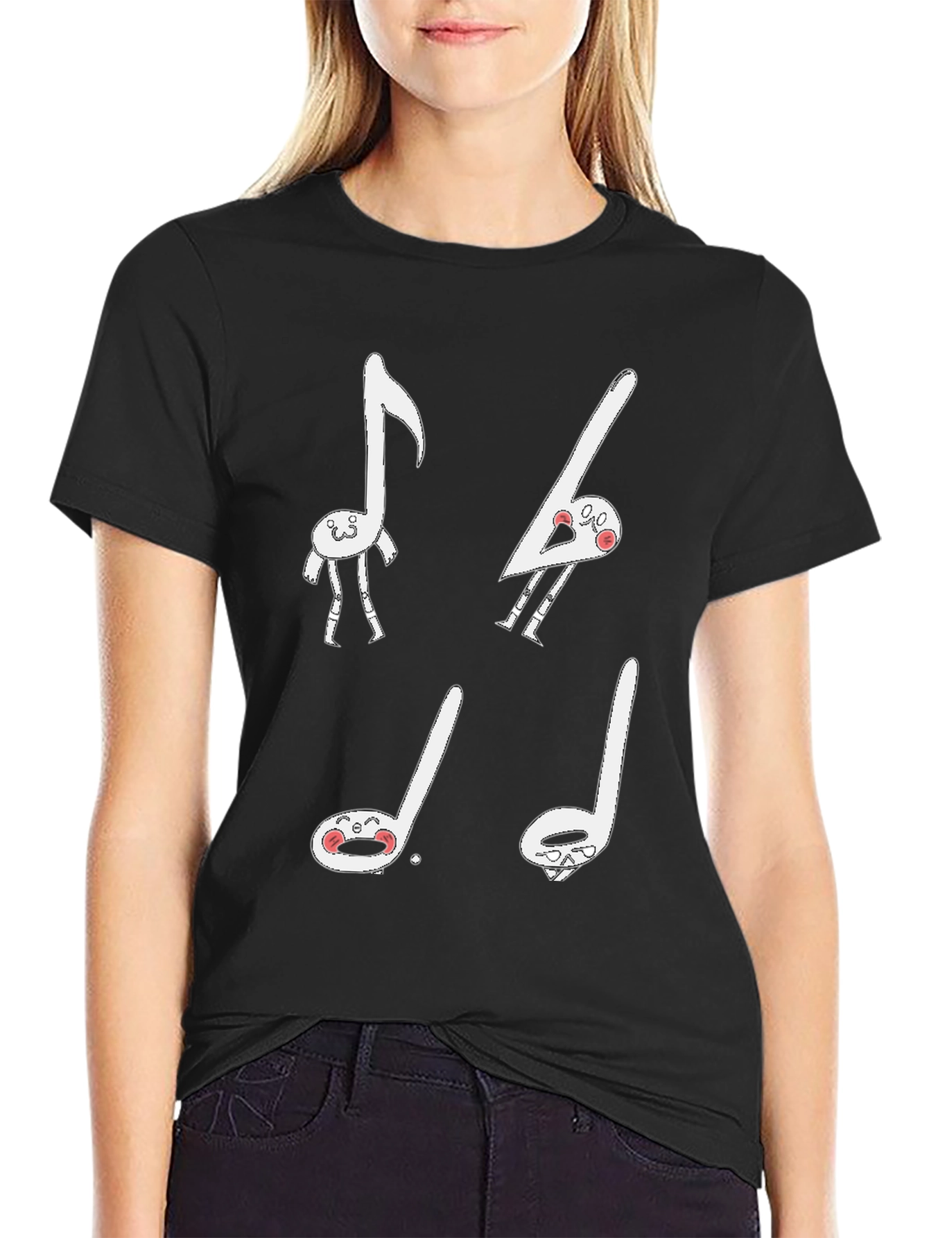 Funny Music Note Graphic Black T-Shirt