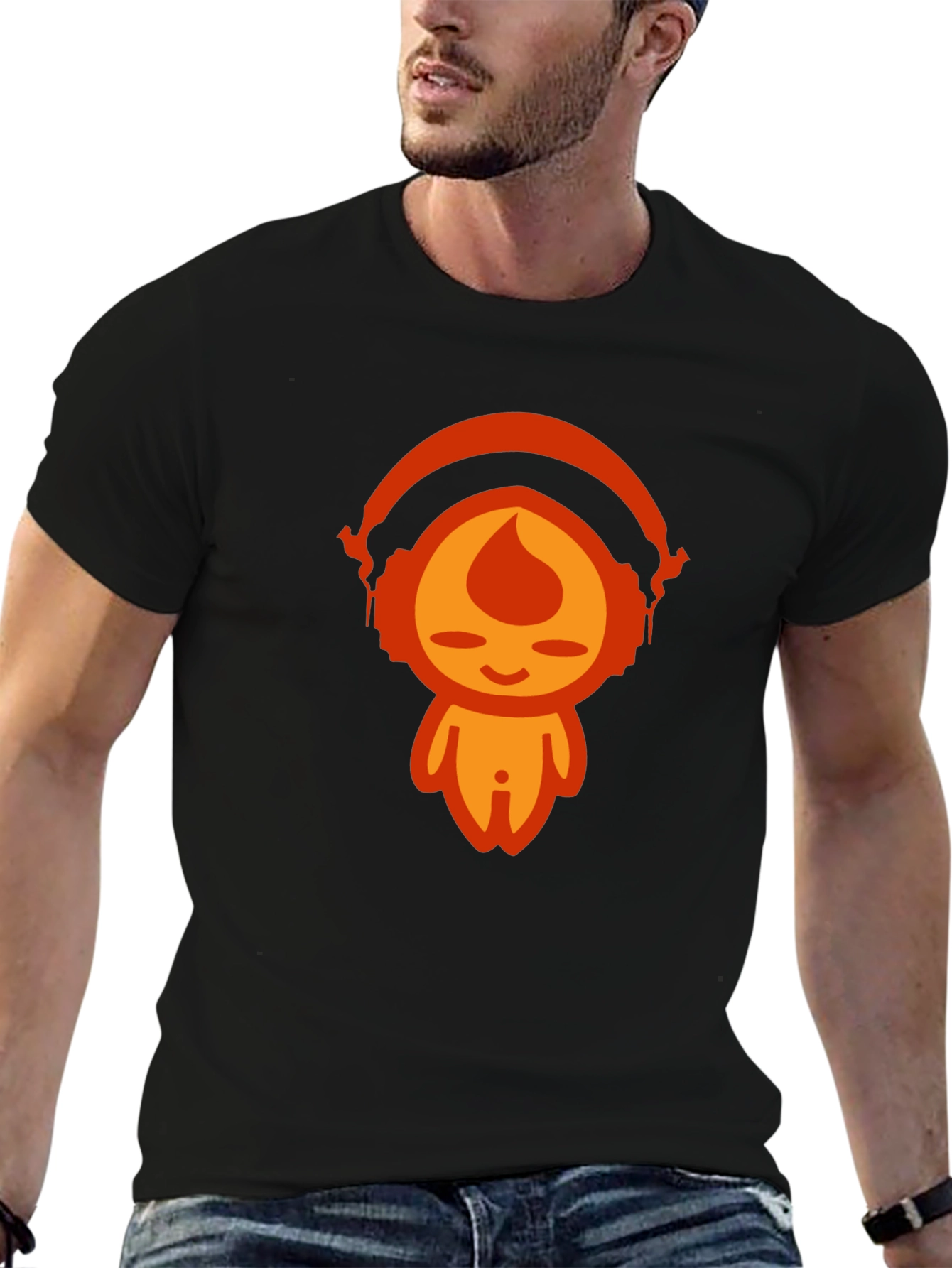 Cool Graphic Tee - Headphone Flame Character Design
