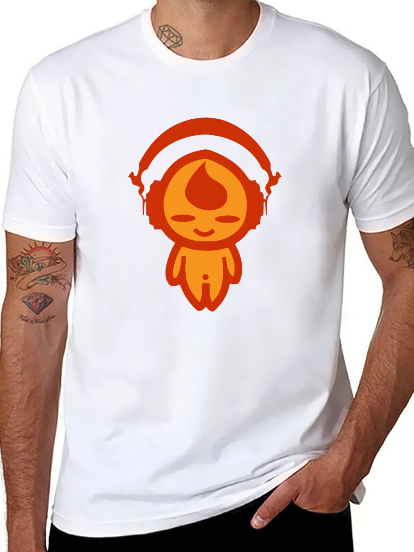 Cool Graphic Tee - Headphone Flame Character Design