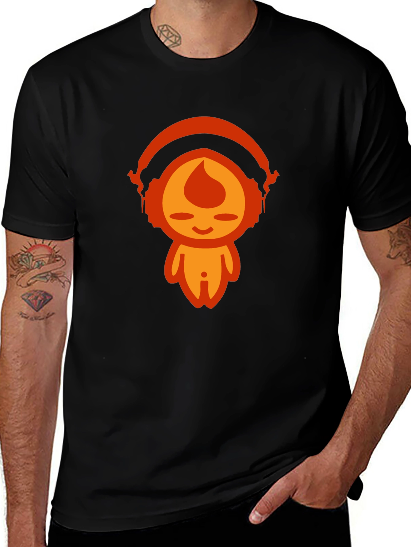 Cool Graphic Tee - Headphone Flame Character Design