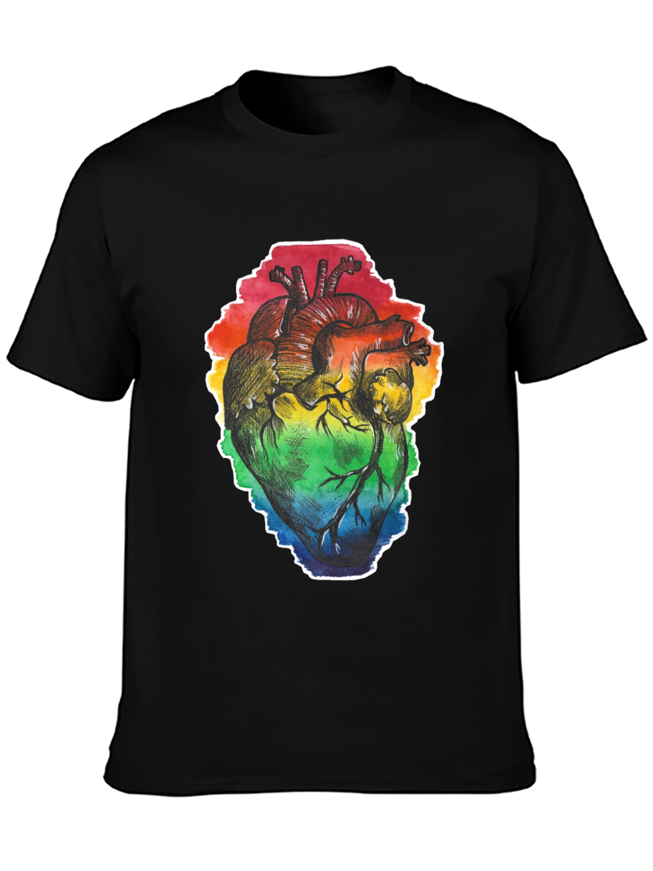 Rainbow Heart Print Black T-Shirt