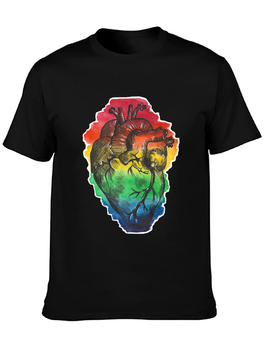 Rainbow Heart Print Black T-Shirt